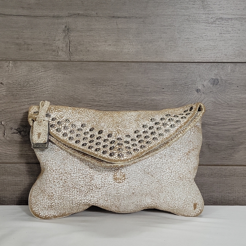 Frye Elegant White and Gold Women's Clutch Handbag